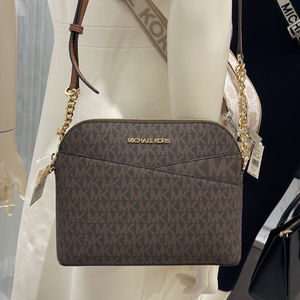 MICHAEL KORS Jet Set Medium Logo Dome Satchel Crossbody 
Brown 
NWT